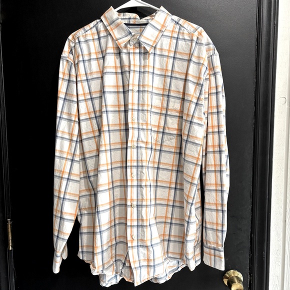 Old Navy Men's Casual Plaid Shirt - Orange and Blue XXL - Picture 1 of 5